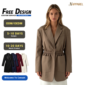 Blazer Oversize para Mujer A&J Apparel OEM, Cintura Elástica Ajustable, Solapa con Muescas, Bolsillos de Parche, Color Mocha Cocoa, Lujo Discreto, Personalizado 2026 - Product Image 1