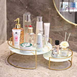 現代の北欧の家の収納と整理化粧品収納ラックラウンド1層用の豪華な大理石の金属ゴールデンバスルームシェルフ - Product Image 5
