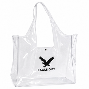 OEM ODM Clear PVC <b>Tote</b> Bag Long PP Webbing Handles Medium Size Custom Printed Letter Pattern Black White Design Reusable for - Product Image 4