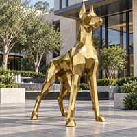 Sculpture de chien géométrique en acier inoxydable doré, poli miroir, statue animale personnalisée pour villa, cour, hôtel, entrée de jardin