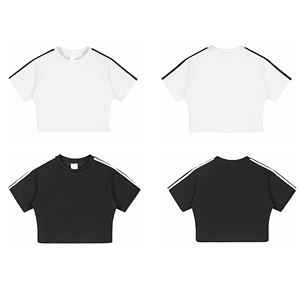 เสื้อยืดครอปแขนสั้นแบบบล็อกสีของผู้หญิงเสื้อครอป Y2K ข้ามพรมแดน - Product Image 2