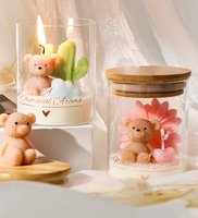 Bougies parfumées en cire de soja Ours mignon et fleur, logo personnalisé, parfum marguerite, écologiques, longue durée de combustion, faites à la main pour la maison