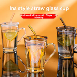 450ml Glass with Handle High Appearance Level Office Home <b>Drinking</b> <b>Cup</b> Ins air <b>Straw</b> <b>Cup</b> Coffee <b>Cup</b> - Product Image 2