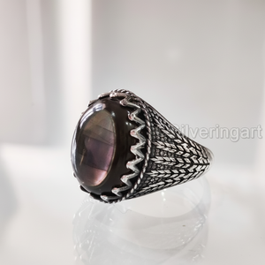 Venta al por mayor Anillo para hombre Cuarzo ahumado natural Piedra preciosa Abril Anillo de piedra natal Todos los tamaños Joyería de boda pesada Anillo de plata esterlina 925 - Product Image 1