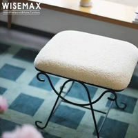 WISEMAX FURNITURE - Petit pouf et tabouret de coiffeuse en tissu velours moderne et métal - Meubles de maison durables pour la chambre à coucher et le salon
