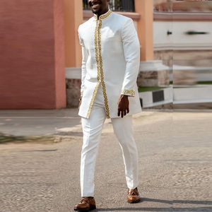 Nouveaux ensembles de costumes de style africain Kaftan pour hommes, ensemble 2 pièces, chemises et pantalons brodés, costumes traditionnels de luxe pour hommes - Product Image 3