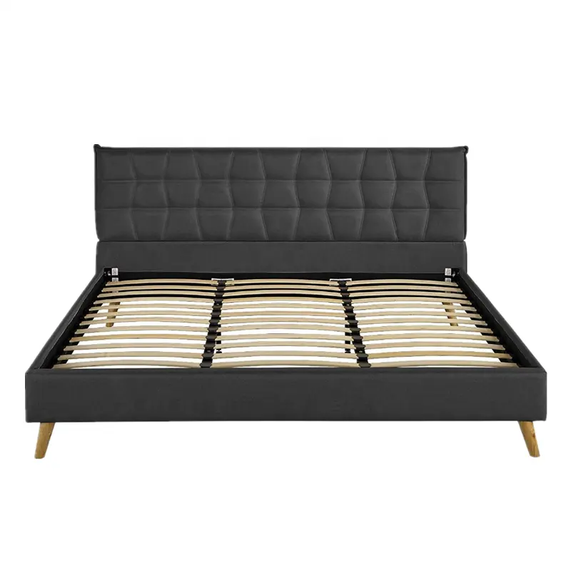 Siyah deri modern tasarım king-size yatak çerçeve ile ızgara başlık yatak odası mobilyası