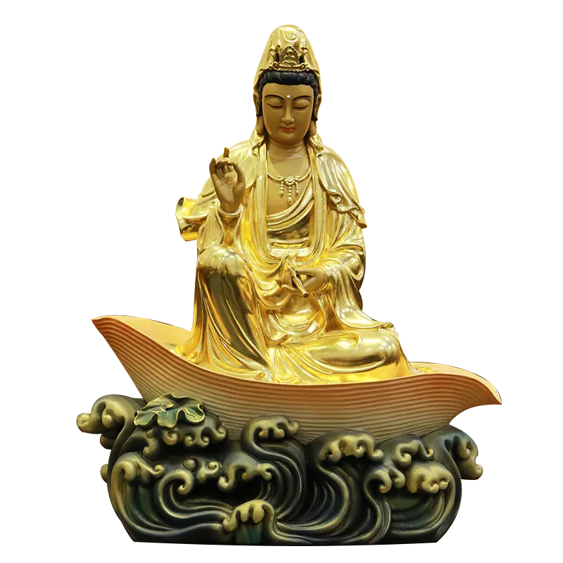 טייוואן טהור נחושת בודהה פסל Guanyin פסל איידול עיצוב הבית עלה לוטוס מושב guanyin יושב פסל