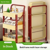 Chariot de rangement pliable à 3 niveaux Cedar Space, chariot utilitaire en métal multicolores avec roulettes pour la maison, la cuisine et le bureau