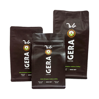 Bio Pla personnalisé imprimé 125g 250g 500g 1kg 12 oz papier d'aluminium noir sacs à café en plastique à fond plat avec Valve et fermeture éclair
