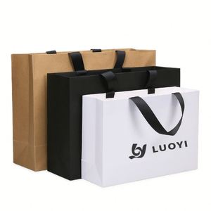 Sacs en papier cadeau noirs personnalisés avec votre propre logo, emballage en carton, sacs en papier réutilisables pour les courses avec poignées - Product Image 6