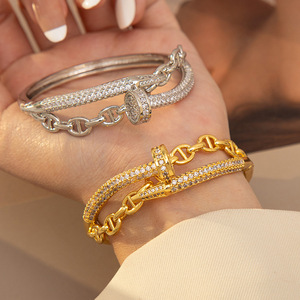 Fashion Chain <b>Bracelet</b> Gold Silver Plated <b>Copper</b> Alloy Micro Insert Zircon Inlay Women's Jewelry Gift - Product Image 1
