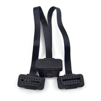Flat+Thin 16Pin OBD 2 Extender OBD2 16 Pin ELM327 Male to Dual Female Y Splitter Elbow OBDII Extension Connector Cable