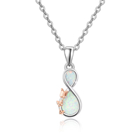 Fine Jewelry S925 Sterling Silver White Opal Two Tone Butterfly Infinity Pendentif Collier