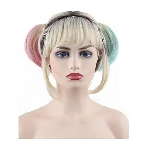 Anogol Brown Ombre Platinum Short Colorful ponytail Joker parrucca Cosplay Harley Quinn parrucca Cosplay sintetica con frangia piatta