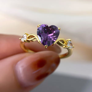 Cincin Perak Sterling S925 Berlapis Rhodium Bentuk Hati dengan Tangkai Terpilin dan Hati di Tengah, Romantis untuk Pernikahan, Janji, dan Pesta - Product Image 5