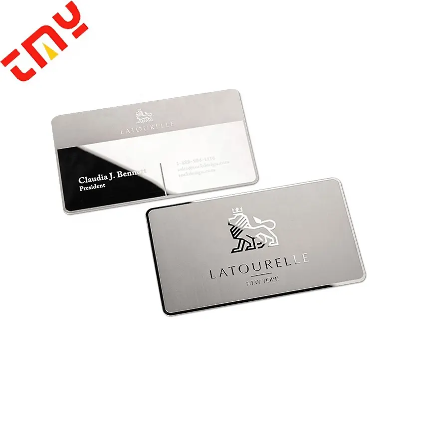 Tarjeta de visita de Metal con espejo de acero inoxidable en blanco de lujo con logotipo personalizado de 0,8 MM único moderno al por mayor de grado superior para grabado láser