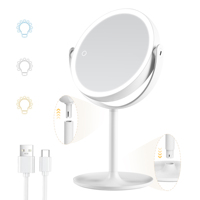 Miroir cosmétique double face rechargeable avec trois couleurs de lumière et fonction grossissante