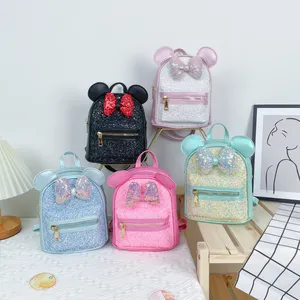 Children's Multicolor Sequins Fashion Kids Cartoon Mouse Bowknot Backpack Mini Schoolbag For Girls