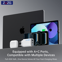 Chargeur de téléphone ZUZG OEM ODM GaN 45W USB-C à charge rapide, chargeur mural USB double port, chargeur de téléphone portable, prise EU pour iPhone
