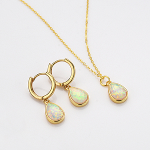 925 Sterling Silver Women Gold Plated White Synthetic <strong>Opal</strong> Water Drop <strong>Necklace</strong> - Product Image 6