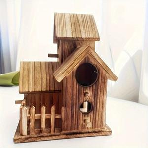 Casa de pájaros de madera 15x15x20cm, artesanía decorativa para exteriores para aves - Product Image 1