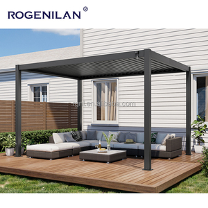 Rogenilan Gazebo en aluminium noir avec portes coulissantes en verre Patio jardin pergola de toit motorisée électrique - Product Image 5