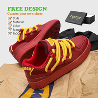 Chaussures de créateur personnalisées avec logo, baskets épaisses pour femmes en PU léger, motif Doodle/à carreaux, semelles rouges, pour hommes