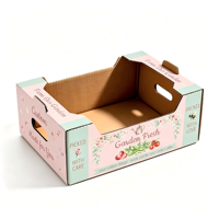 Boîte cadeau écologique pour petites productions, imprimé vert, caisse en carton ondulé pour l'emballage et la présentation de fruits et légumes biologiques