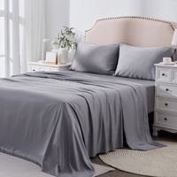 Parure de draps et taies d'oreiller 100 % bambou, taille Queen, rafraîchissante, 4 pièces, gris