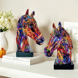 Adorno de Cabeza de Caballo Colorido Chino, Decoración para el Hogar u Oficina, Caballo de la Suerte Fu, Artesanía de Resina Epoxi, Escultura Artística, Arte Popular - Product Image 3