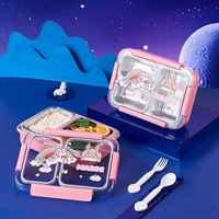 Dessin animé licorne conception mignon 3 grilles en acier inoxydable isolé thermique Bento boîte à lunch pour les enfants de l'école scellé Tiffin nourriture