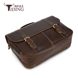 Tiding Retro Crazy Horse <b>Leather</b> <b>Briefcase</b> 16 Inch Men's Business Messenger Bag Dark Brown Durable Large Capacity - Product Image 3