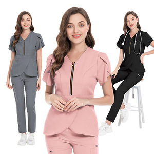 Unisex Nursing Scrubs Sets Fashionable Stretch Short Sleeve Multiple Pockets <b>Nurse</b> Uniform Hospital Beauty Salon Staff - Product Image 1
