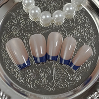 Uñas Postizas Francesas Azules ABS de Cobertura Completa con Diseño Ojo de Gato, Cuadradas, Almendradas, Stiletto, Patrones de Mariposa para Salón