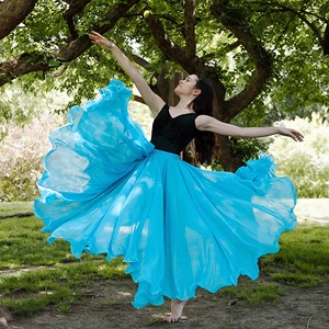 <span class=keywords><strong>กระโปรง</strong></span>ยาวผ้าชีฟองสไตล์เรโทรสำหรับผู้หญิง เหมาะสำหรับการเต้นระบำหน้าท้องและบัลเลต์ ความยาวระดับข้อเท้า ผ้าบางเบา - Product Image 6