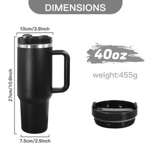 Gobelet isotherme de voyage en acier inoxydable à double paroi de 40 oz, style moderne, avec couvercle et poignée, modèle H2.0, très populaire - Product Image 3