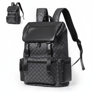 Fashion PU Laptop <b>Backpack</b> <b>Waterproof</b> Minimalist Panelled Nylon Lining Unisex Travel School Bag - Product Image 1