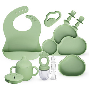 Juego <span class=keywords><strong>de</strong></span> nube <span class=keywords><strong>de</strong></span> vajilla <span class=keywords><strong>de</strong></span> silicona sin PVC <span class=keywords><strong>de</strong></span> grado alimenticio <span class=keywords><strong>para</strong></span> bebés con tazón complementario, cuchara, taza y babero <span class=keywords><strong>para</strong></span> 1-2 años - Product Image 1