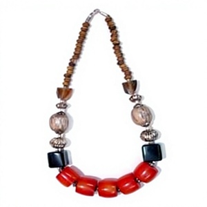 Collier tendance en résine de qualité supérieure, fantaisie, avec perles rondes rouges, jaunes et noires et formes de baril, bijoux unisexes à la mode - Product Image 2