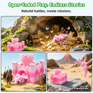 Statuetta di Drago Articolato Rosa Sfumato Stampata in 3D con Mini Scatola Portaoggetti a Forma di Castello, Giocattolo Antistress Fantasy Carino, Decorazione da Scrivania, Set Regalo - Product Image 6