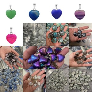 47 perles de chakra de guérison multicolores pierre précieuse opale oeil de tigre cristal quartz pierre précieuse amour coeur forme pierre pendentif collier - Product Image 4