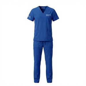 MANTIC ENTERPRISES Conjunto de uniforme médico azul transpirable de alta calidad para mujer, cuello en V, manga corta, con bolsillos, tejido con detección de agujas, para hospital - Product Image 1