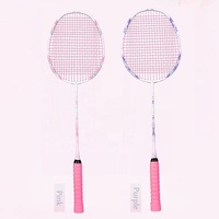 Raquette de badminton ALP New Cherry Carbon Fiber rose et violette modèle Goddess pour fille, cordage T800, poignées installées.