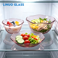 Ensemble de vaisselle en verre borosilicate rose feuille de lotus, durable, bol, assiette, tasse, kit sûr pour four, micro-ondes, congélateur, lave-vaisselle