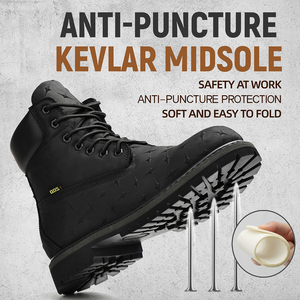 <span class=keywords><strong>Bottes</strong></span> de sécurité pour hommes en cuir nubuck, anti-perforation, antidérapantes, pour le travail en extérieur, construction Goodyear, style tendance à tige haute - Product Image 2