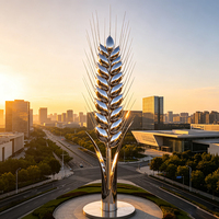 Grande sculpture en métal en forme d'épi de blé en acier inoxydable, surface miroir personnalisée, statue de grain pour la décoration paysagère des parcs