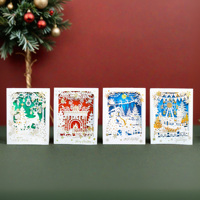 Nouveau Style Creux Rouge Fond Doré Blanc Cheminée Arbre De Noël Feu Blanc Cheval Joyeux Noël 3D pop up Carte De Voeux