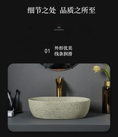 Lavabo de comptoir ovale beige de grande taille Jingdezhen, évier en porcelaine au design contemporain, capacité de 12 L, résistant à l'eau, écologique