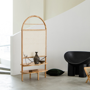 <span class=keywords><strong>Paravent</strong></span> de séparation de pièce moderne et créatif, cadre <span class=keywords><strong>en</strong></span> <span class=keywords><strong>bois</strong></span> massif de qualité, rotin <span class=keywords><strong>naturel</strong></span> tissé, étagère amovible - Product Image 5